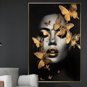 Luxury Art Panel – Woman Surrounded by Golden Butterflies”