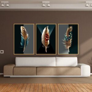 Set of 3 Elegant Feather Wall Art Panels