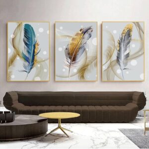 3-Piece Modern Golden Feather Wall Art