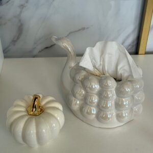 Flamingo Ceramic Tissue Box with Pumpkin Decor