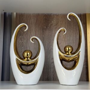Contemporary White & Gold Ceramic Home Decor Piece