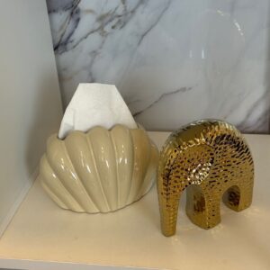 Ceramic Shell Tissue Box with Elephant Decor